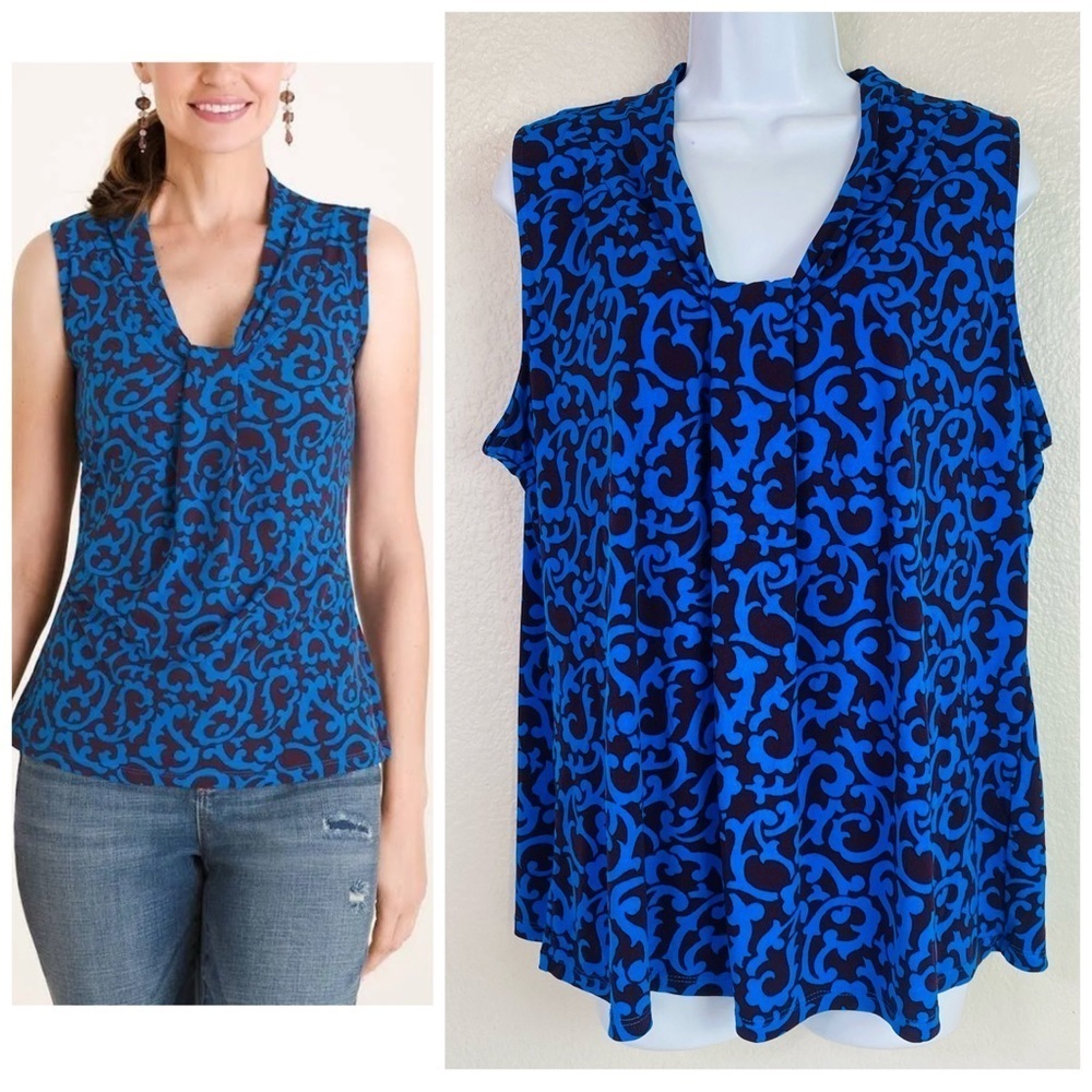Chico’s Paisley Pleat Front Jersey Knit Sleeveless Blouse Size 16